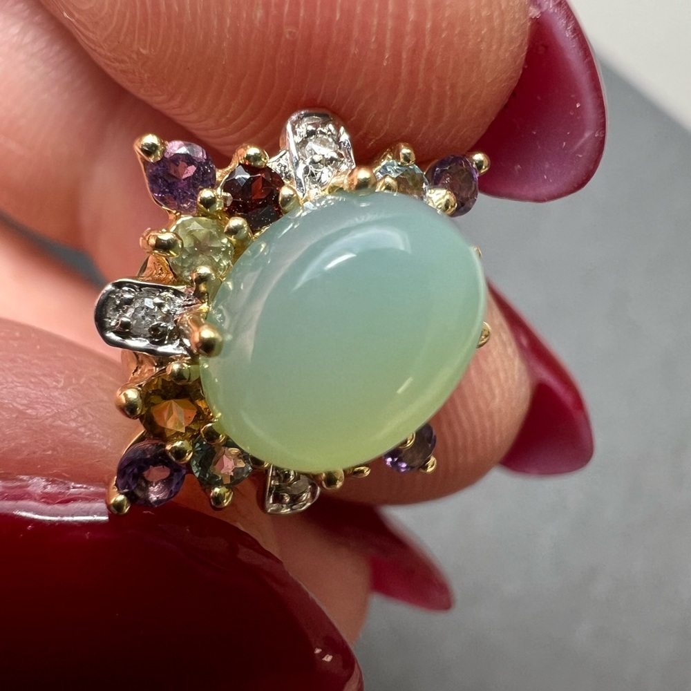 Elegant 14K yellow gold multi-gemstone pendant charm - Picture 3 of 15